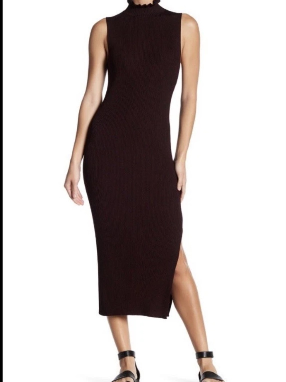 Theory Hedrisa Lustrate Ribbed Midi Dress Maroon Burgundy Small S